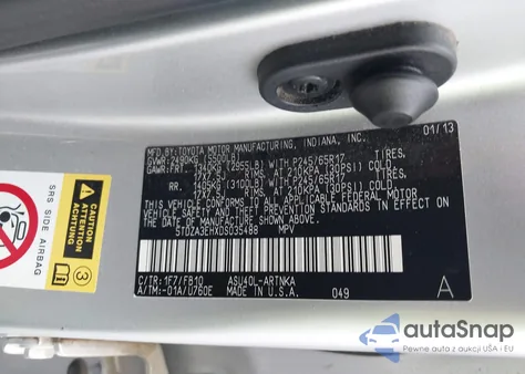 2013 Toyota Highlander Base Plus из США, поврежденный, VIN 5TDZA3EHXDS035488